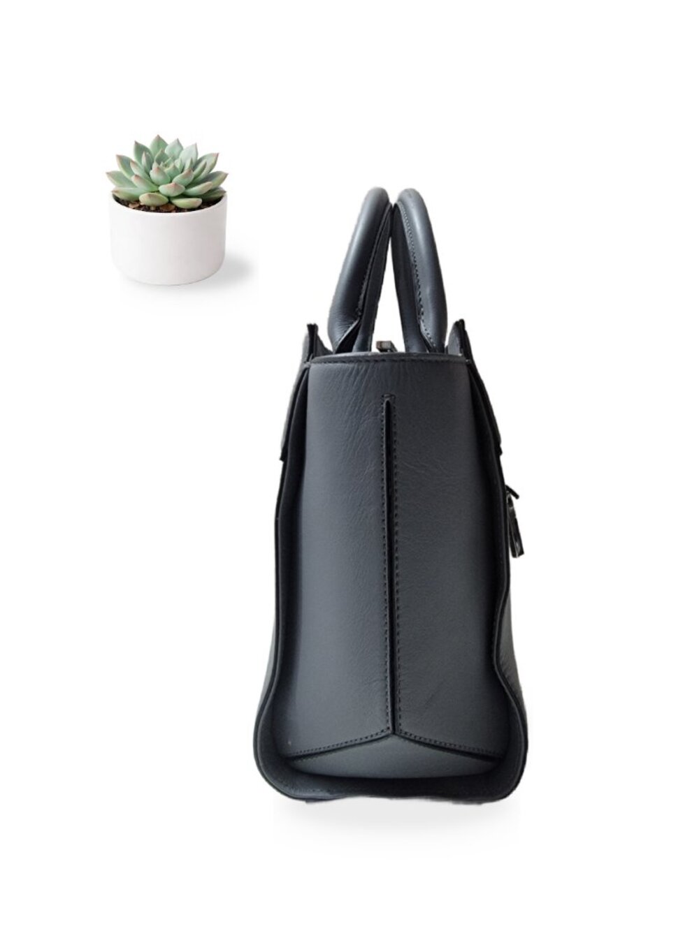 Kendall + Kylie Grey Leather Tote Bag Structured Satchel Silver Hardware Purse - Picture 7 of 13